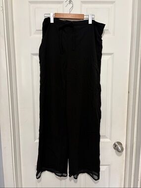 Vintage Holt Renfrew Black Wool Blend Wide-Leg Women’s Pants with Drawstring